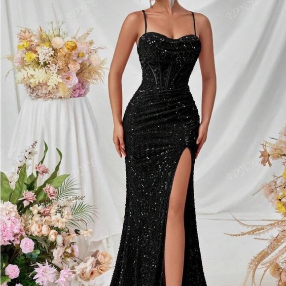 Sophisticated Black Sequin Prom Dress - Picture 1 of 2